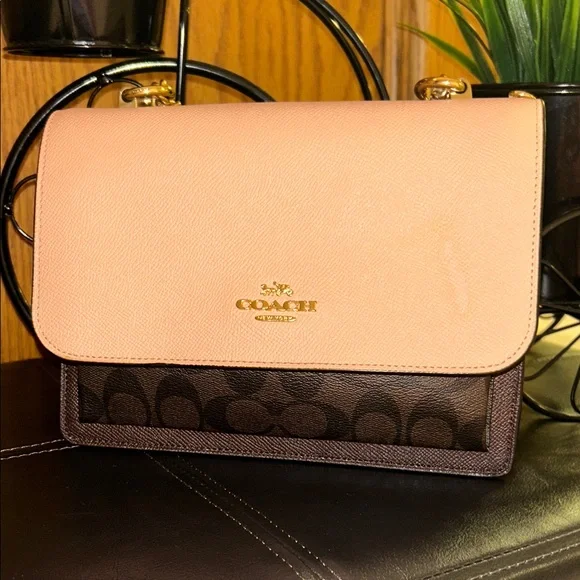 Coach Light Pink and Dark Brown Crossbody Bag - Picture 1 of 16